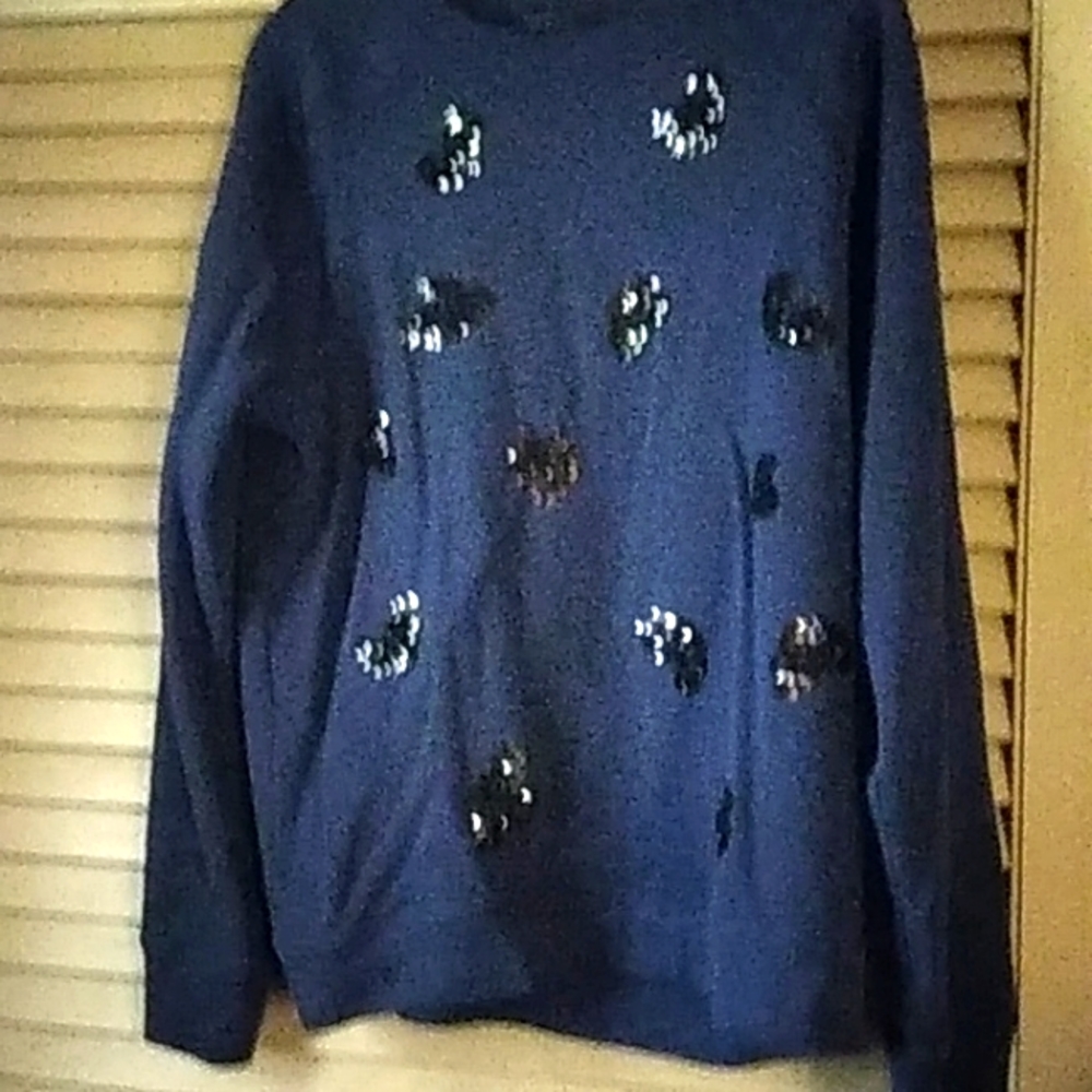 Jcrew Sequin Beaded flower navy sweatshirt,largenever worn